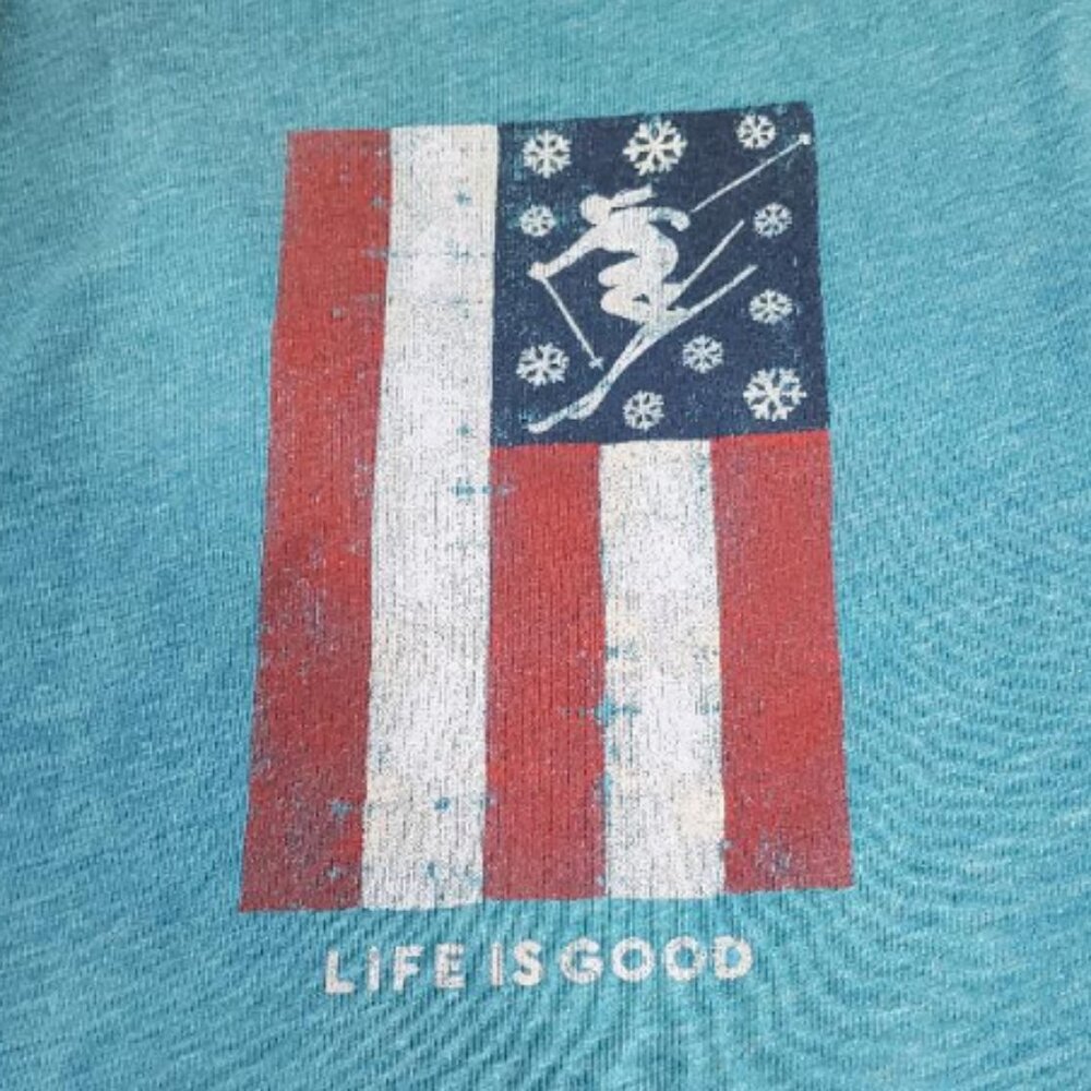 Life is Good Sweet Tee Women's Ski and Flag Long Sleeve T- Shirt L - Picture 3 of 7